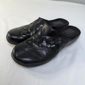 Clarks Artisan Womens Black Leather Woven Mules Clogs Shoes 8.5 M 26418